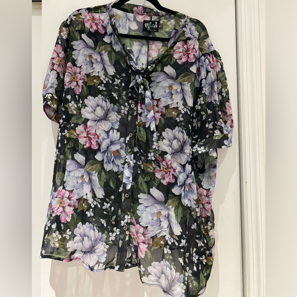 💐 Hell Bunny Sheer Floral Blouse 🖤